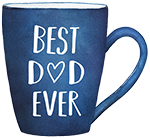 Watercolour blue mug saying Best Dad Ever, the A in Dad is a heart.
